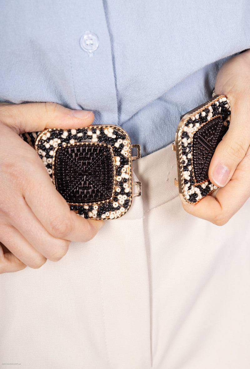 MAHBSC Herringbone Beaded Square Clasp Belt - Striped