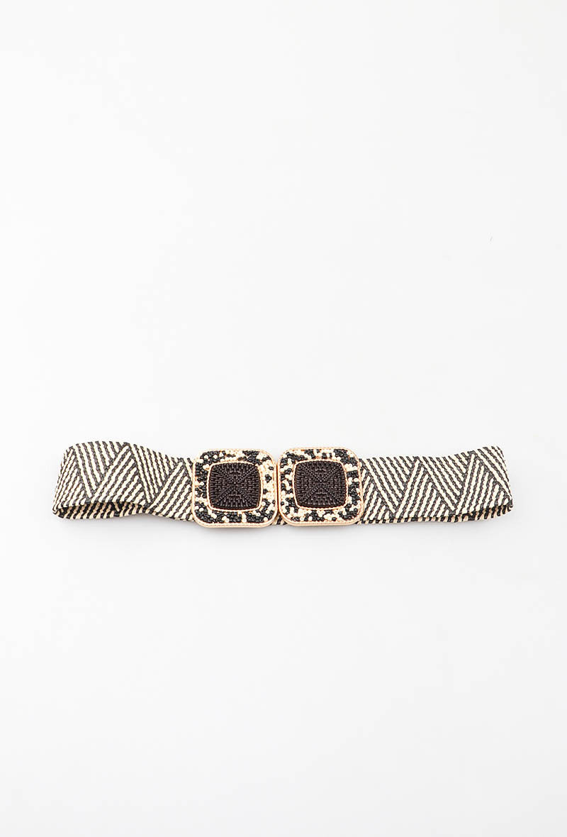 MAHBSC Herringbone Beaded Square Clasp Belt - Striped