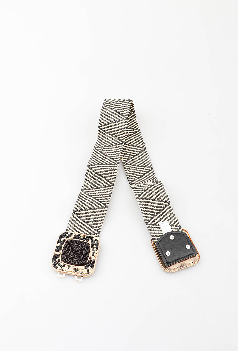 MAHBSC Herringbone Beaded Square Clasp Belt - Striped