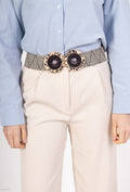 MAHBRC Herringbone Beaded Round Clasp Belt - Striped