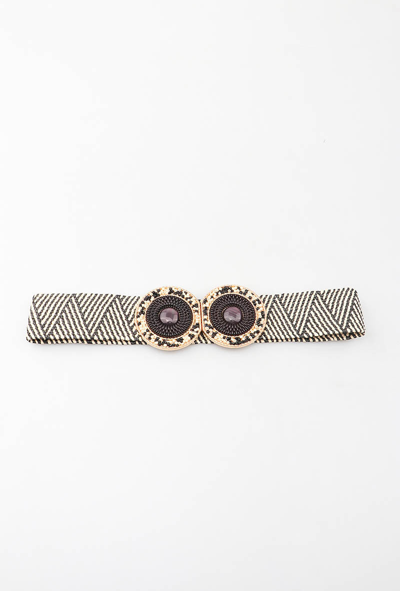 MAHBRC Herringbone Beaded Round Clasp Belt - Striped