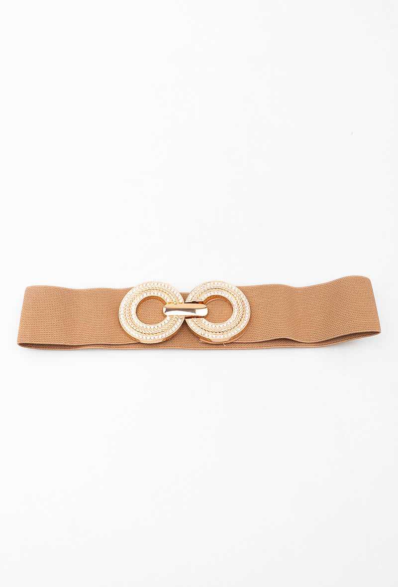 MATGDR Textured Gold Double-Ring Elastic Belt - Taupe