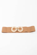 MATGDR Textured Gold Double-Ring Elastic Belt - Taupe