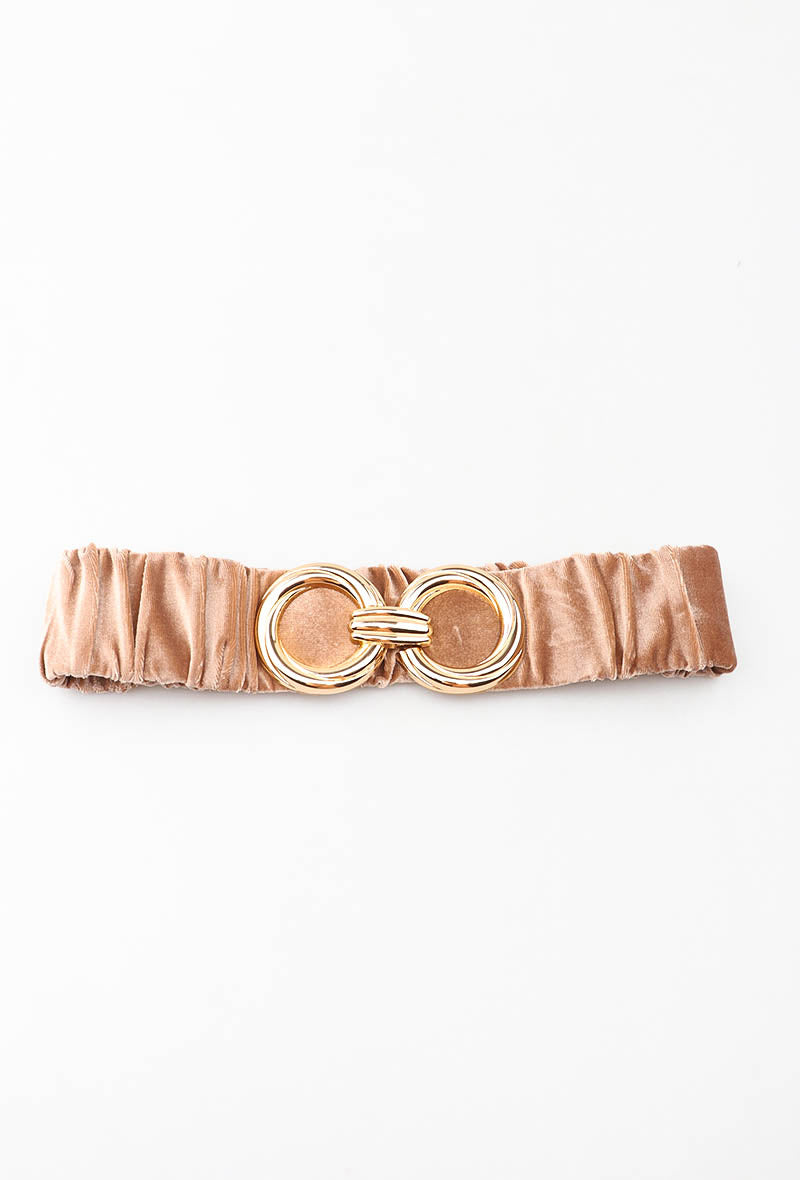 MARVDR Ruched Velvet Double-Ring Elastic Belt - Taupe