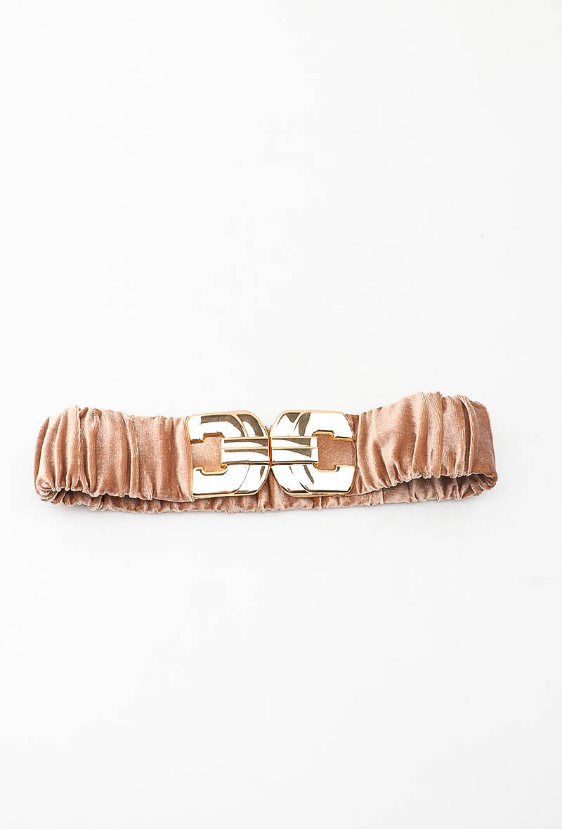 MAVRIC Velvet Ruched Interlocking Clasp Belt - Taupe