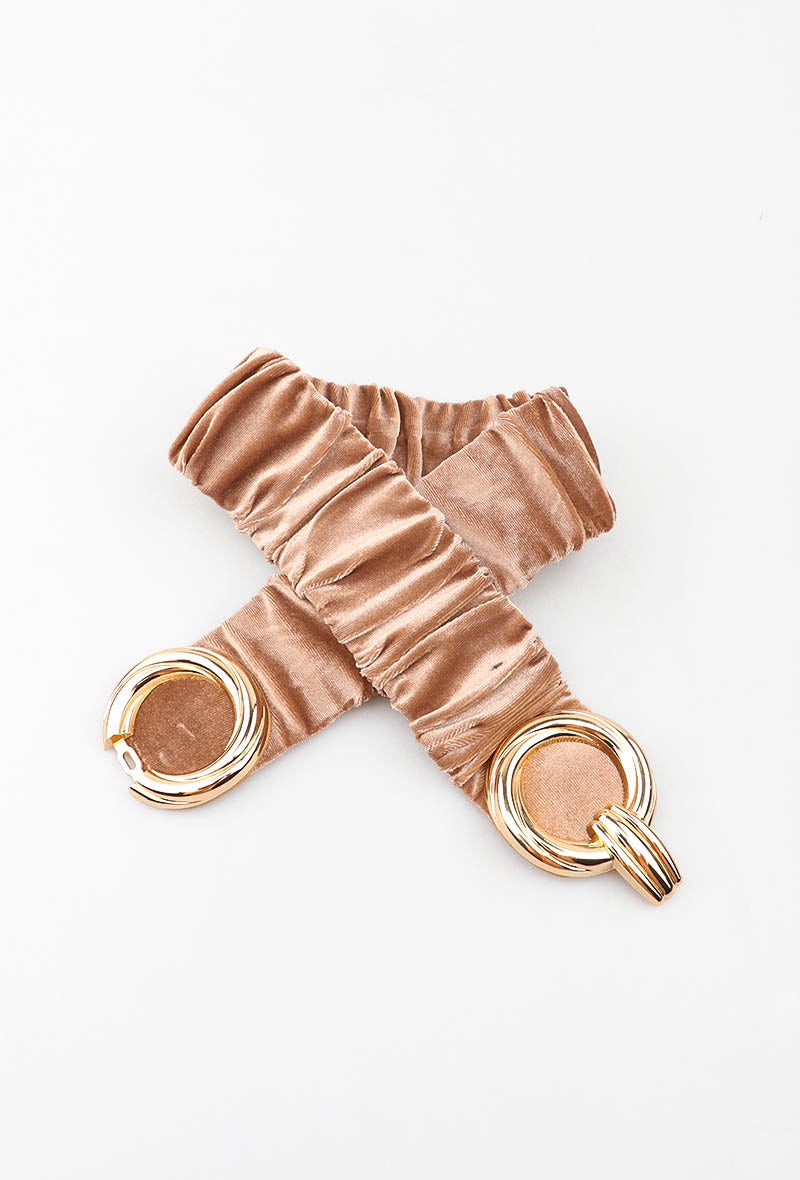 MAVDRGC Velvet Double-Ring Gold Clasp Elastic Belt - Taupe