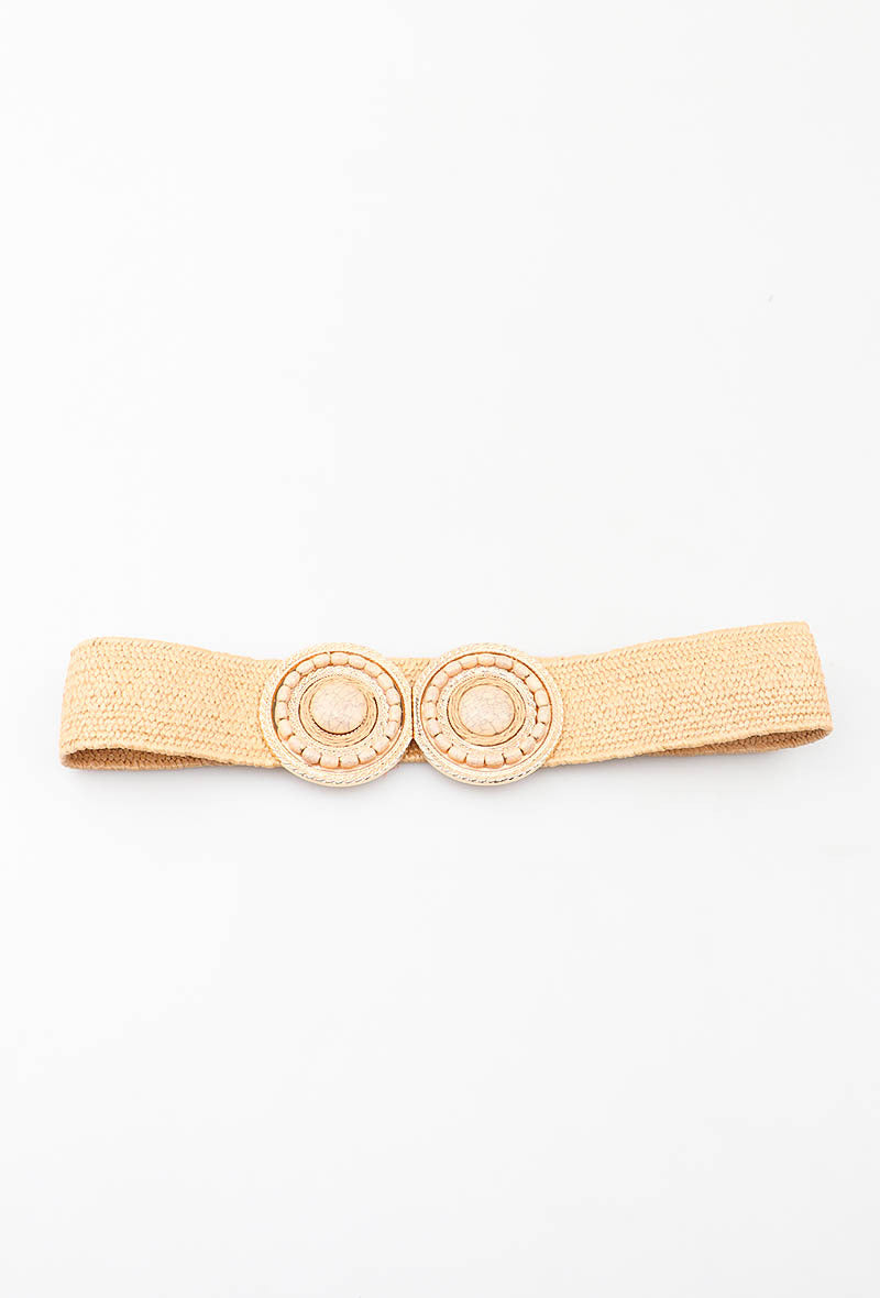 MARSDRC Raffia Stone Double Round Clasp Belt - Taupe