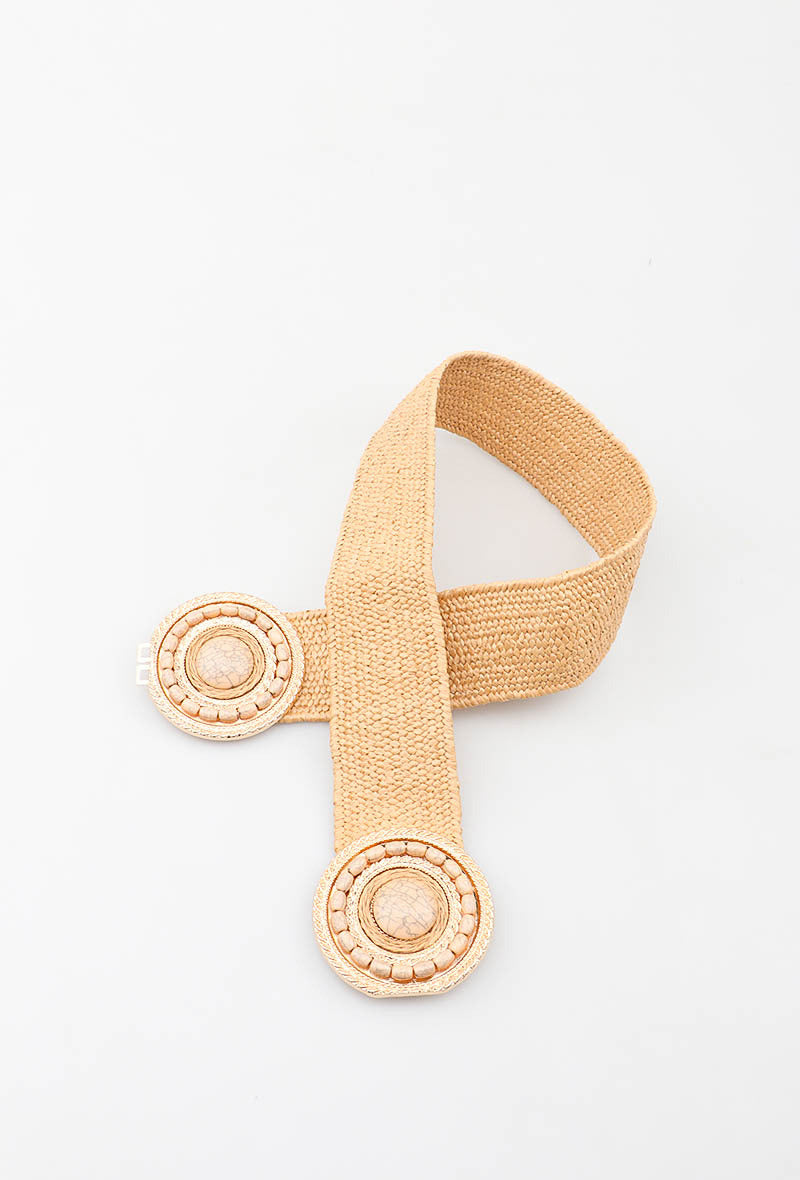MARSDRC Raffia Stone Double Round Clasp Belt - Taupe
