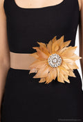 MAFFC Feather Flower Crystal Elastic Belt - Taupe