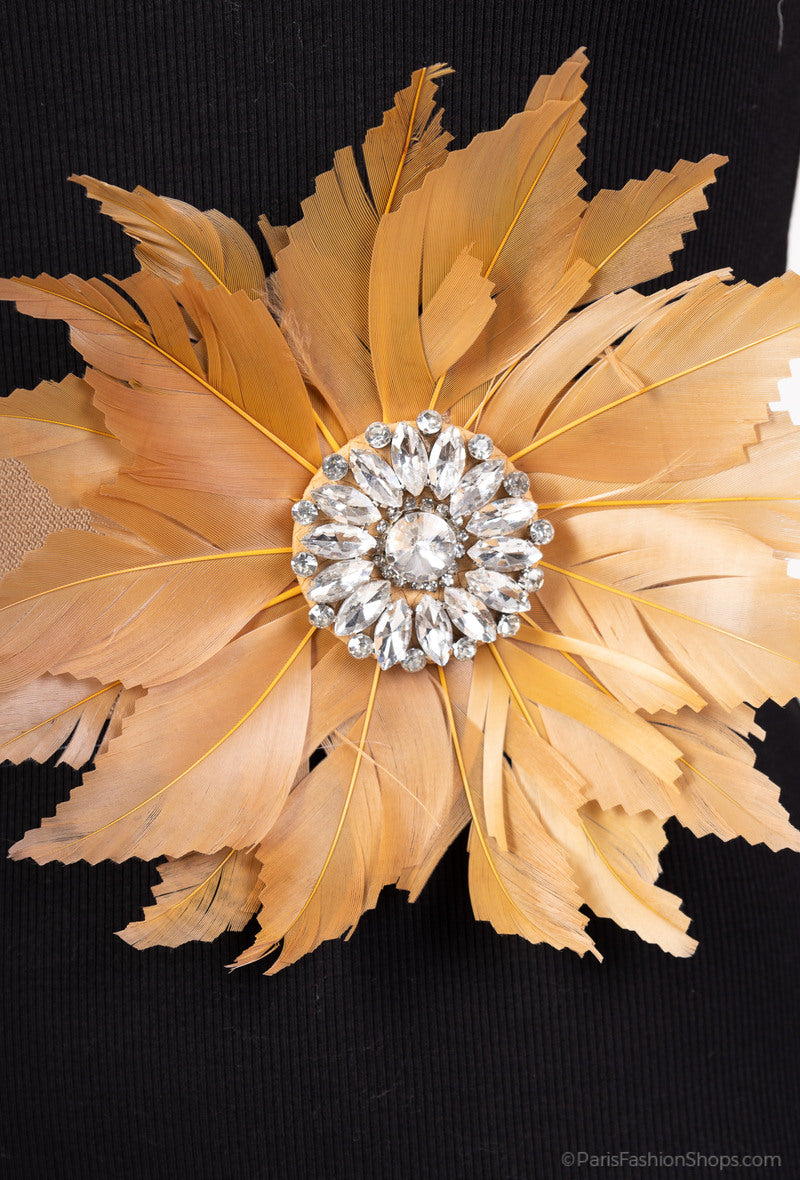 MAFFC Feather Flower Crystal Elastic Belt - Taupe