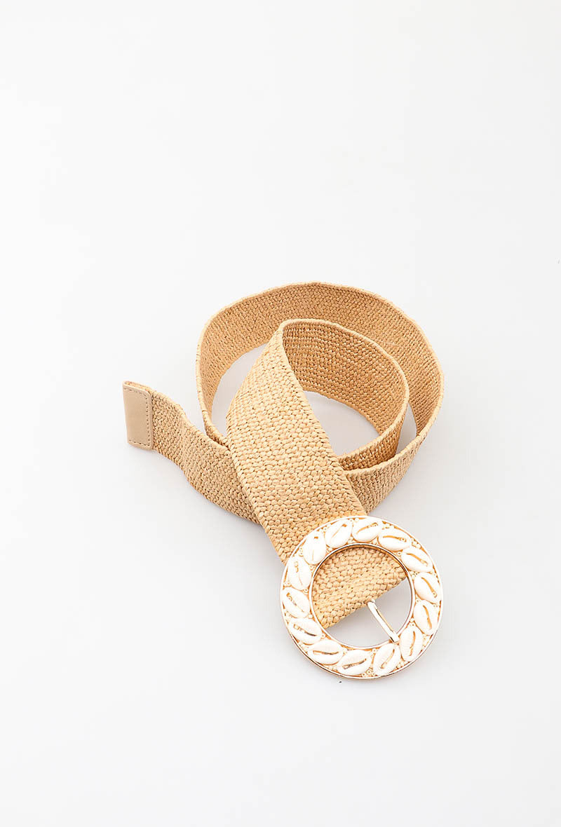 MAHSRB Herringbone Shell Round Buckle Belt - Taupe