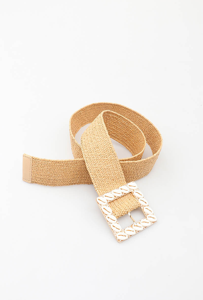 MAHSSB Herringbone Shell Square Buckle Belt - Taupe