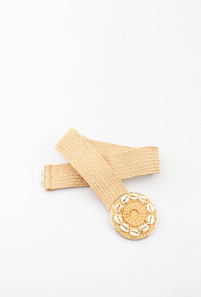 MAHSM Herringbone Shell Medallion Elastic Belt - Taupe