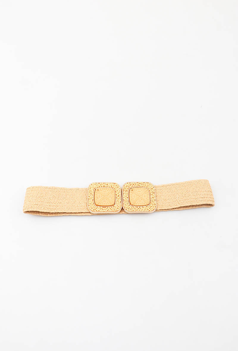 MAHBSC Herringbone Beaded Square Clasp Belt - Taupe