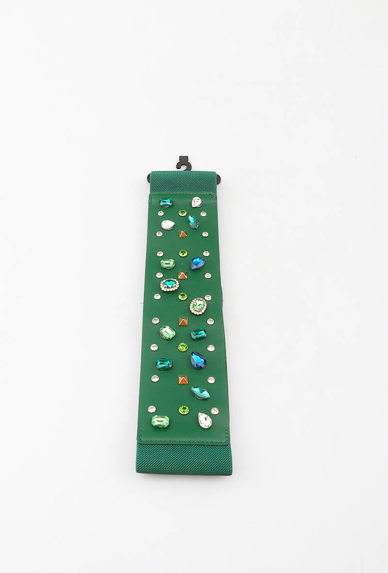 MAGS Gemstone Studded Elastic Belt - Green