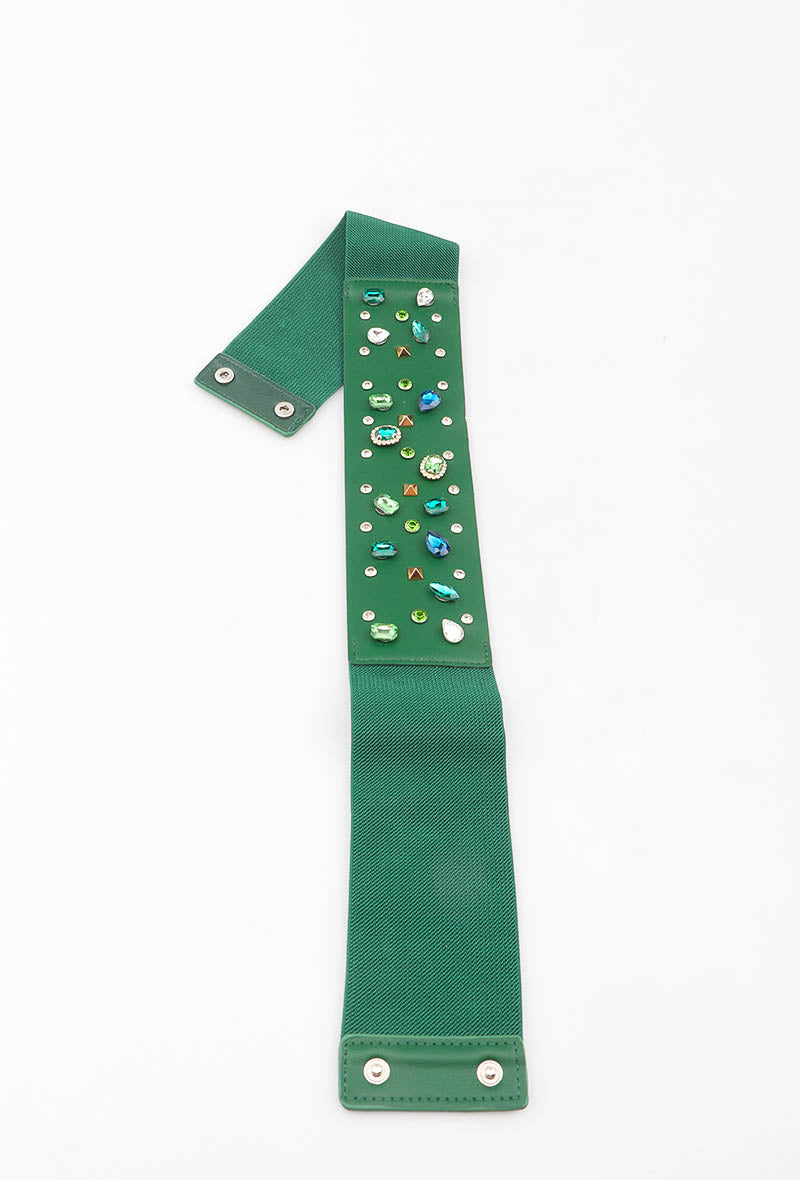 MAGS Gemstone Studded Elastic Belt - Green