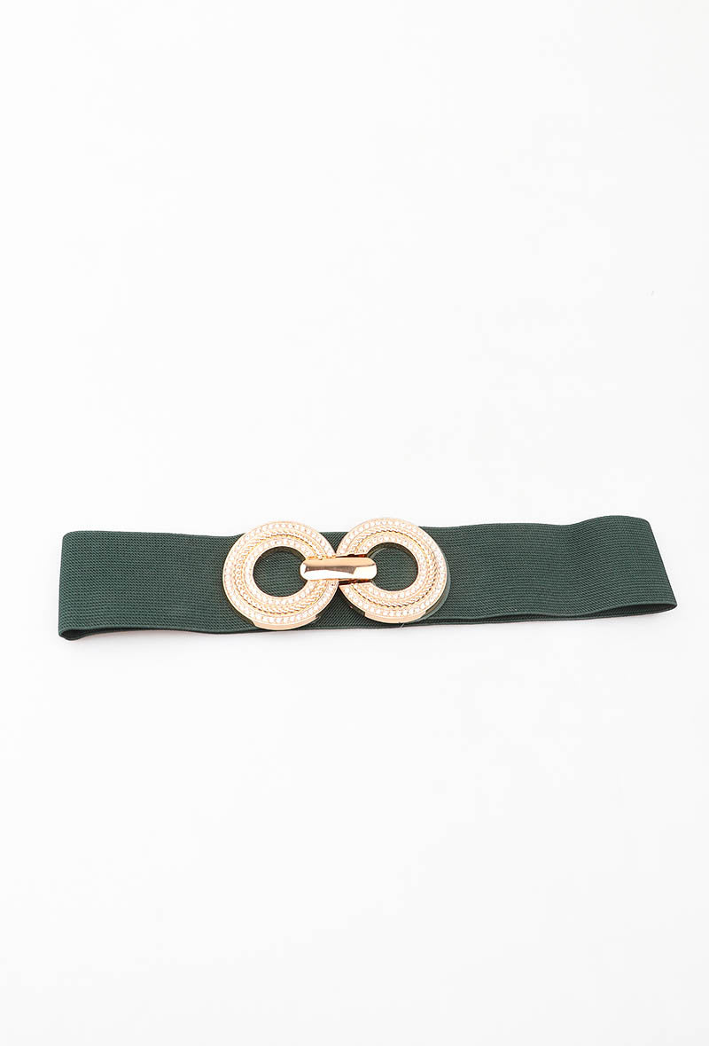 MATGDR Textured Gold Double-Ring Elastic Belt - Green