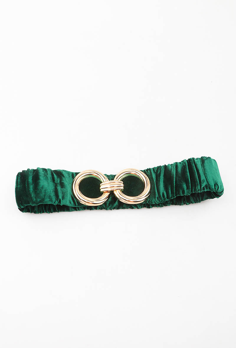 MARVDR Ruched Velvet Double-Ring Elastic Belt - Green