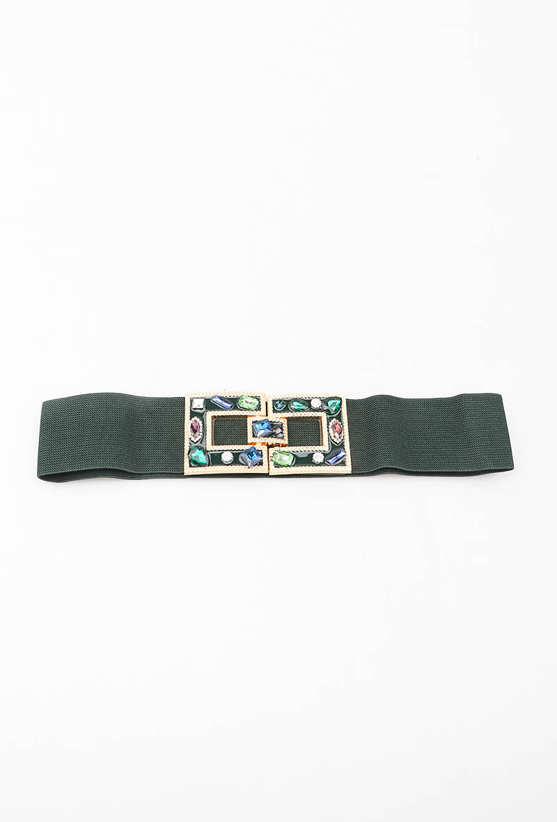 MAJDB Jeweled Double Buckle Elastic Belt - Green