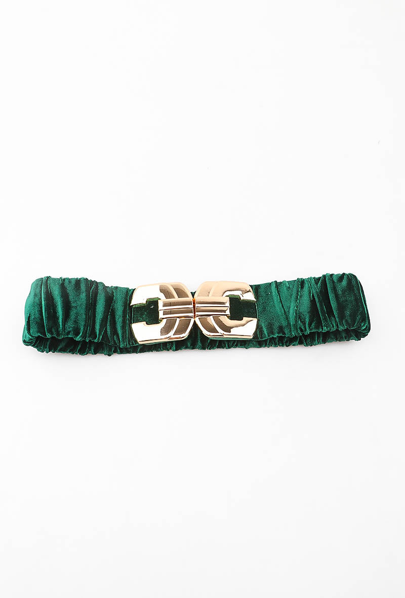 MAVRIC Velvet Ruched Interlocking Clasp Belt - Green