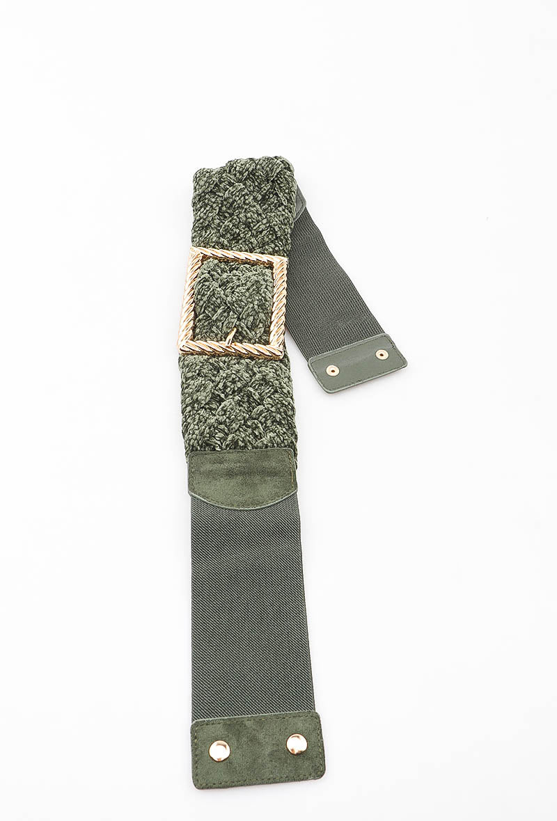 MABCGB Braided Chenille Gold Buckle Elastic Belt - Green