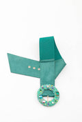 MATJRB Tweed Jeweled Round Buckle Elastic Belt - Green