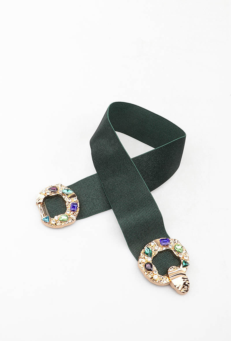MAJDRC Jeweled Double-Ring Clasp Elastic Belt - Green