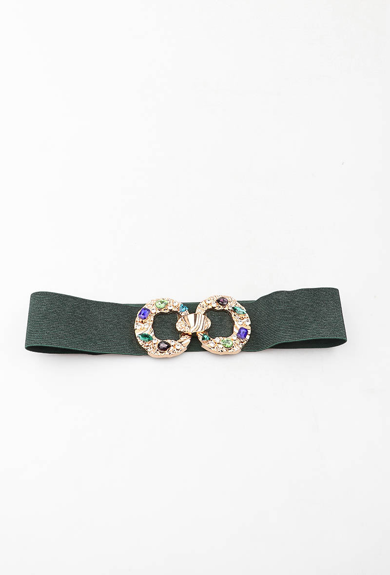MAJDRC Jeweled Double-Ring Clasp Elastic Belt - Green
