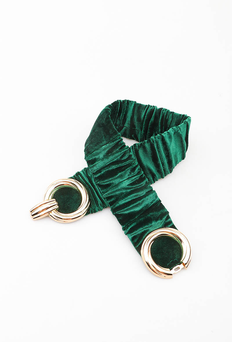 MAVDRGC Velvet Double-Ring Gold Clasp Elastic Belt - Green