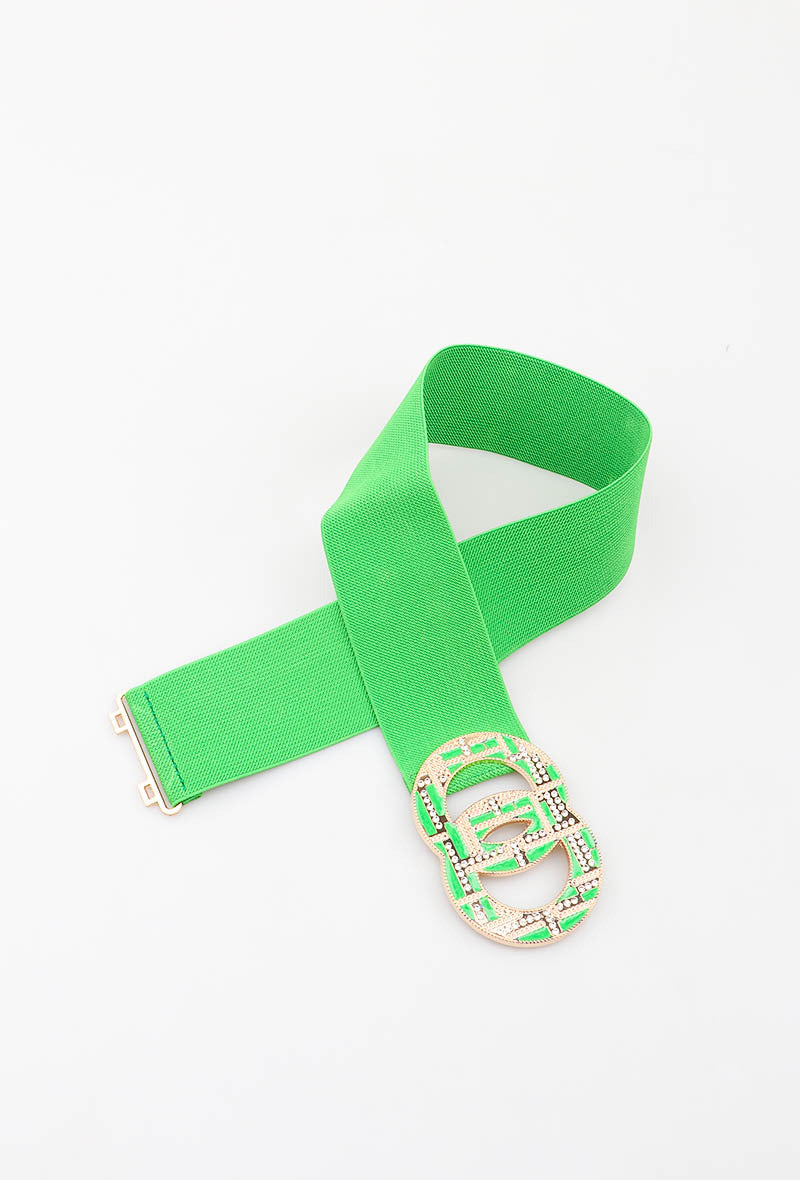 MARGDR Rhinestone Grid Double-Ring Elastic Belt - Green