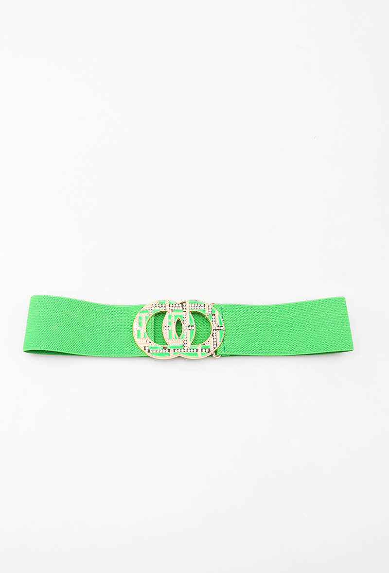 MARGDR Rhinestone Grid Double-Ring Elastic Belt - Green