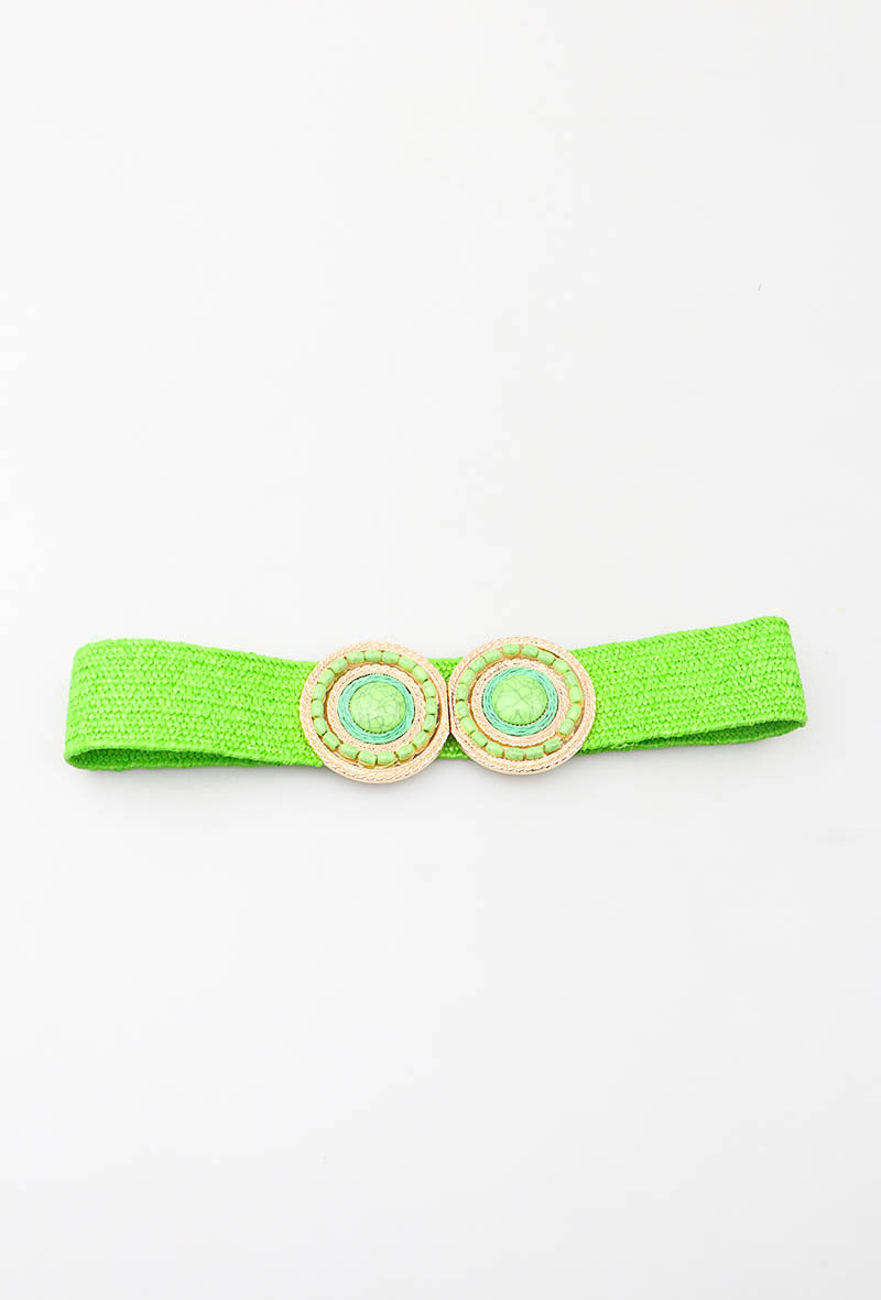 MARSDRC Raffia Stone Double Round Clasp Belt - Green