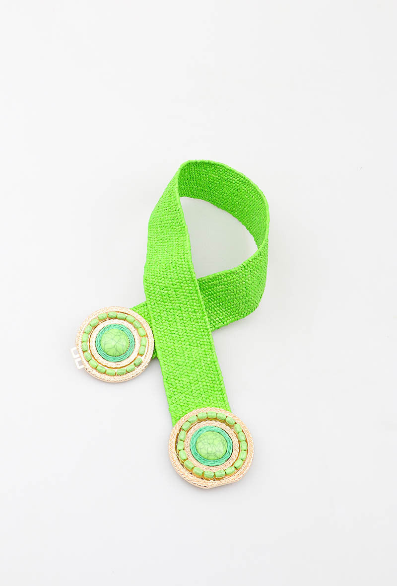 MARSDRC Raffia Stone Double Round Clasp Belt - Green