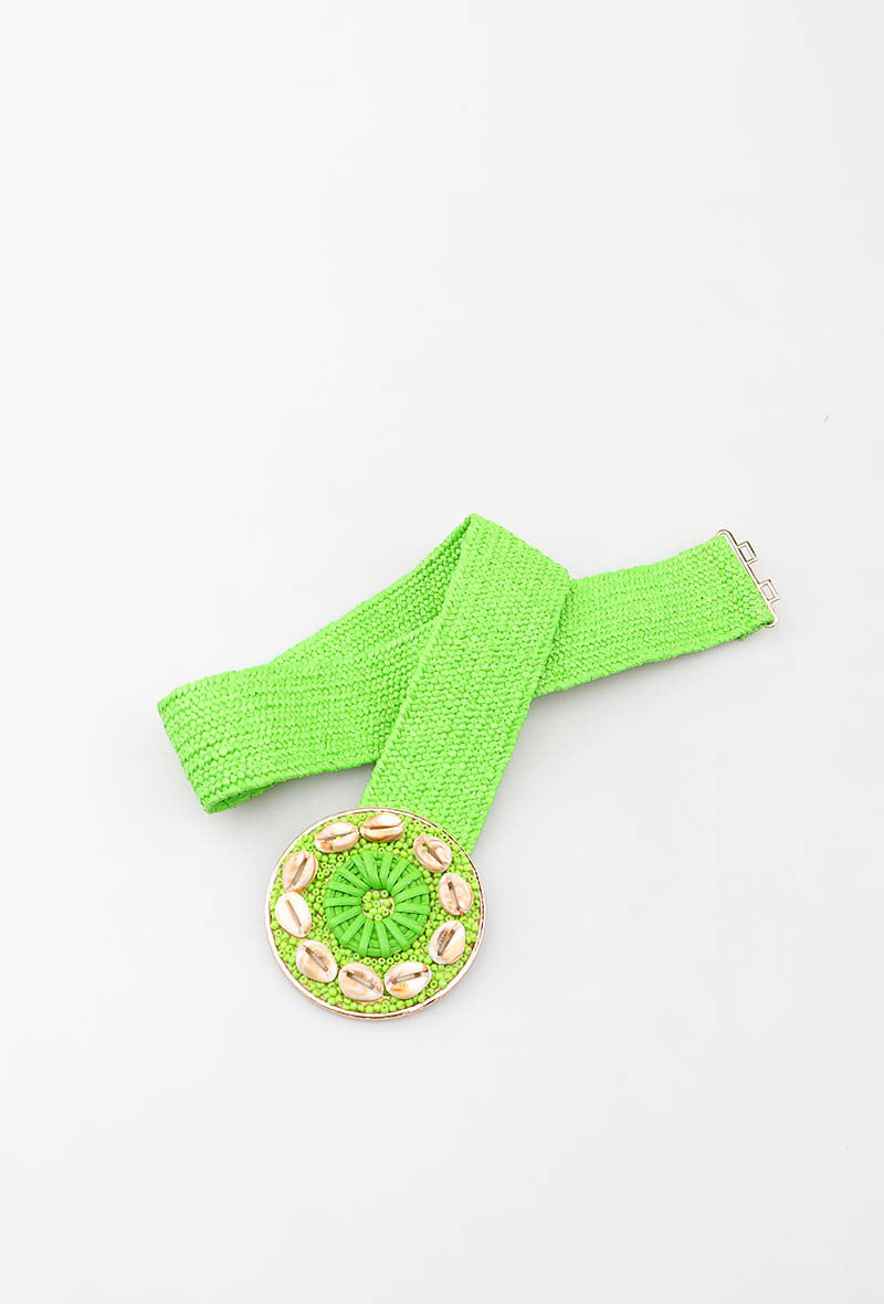 MAHSM Herringbone Shell Medallion Elastic Belt - Green