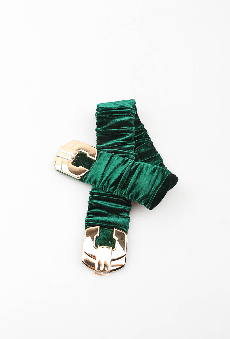MAVGGC Velvet Geometric Gold Clasp Elastic Belt - Green