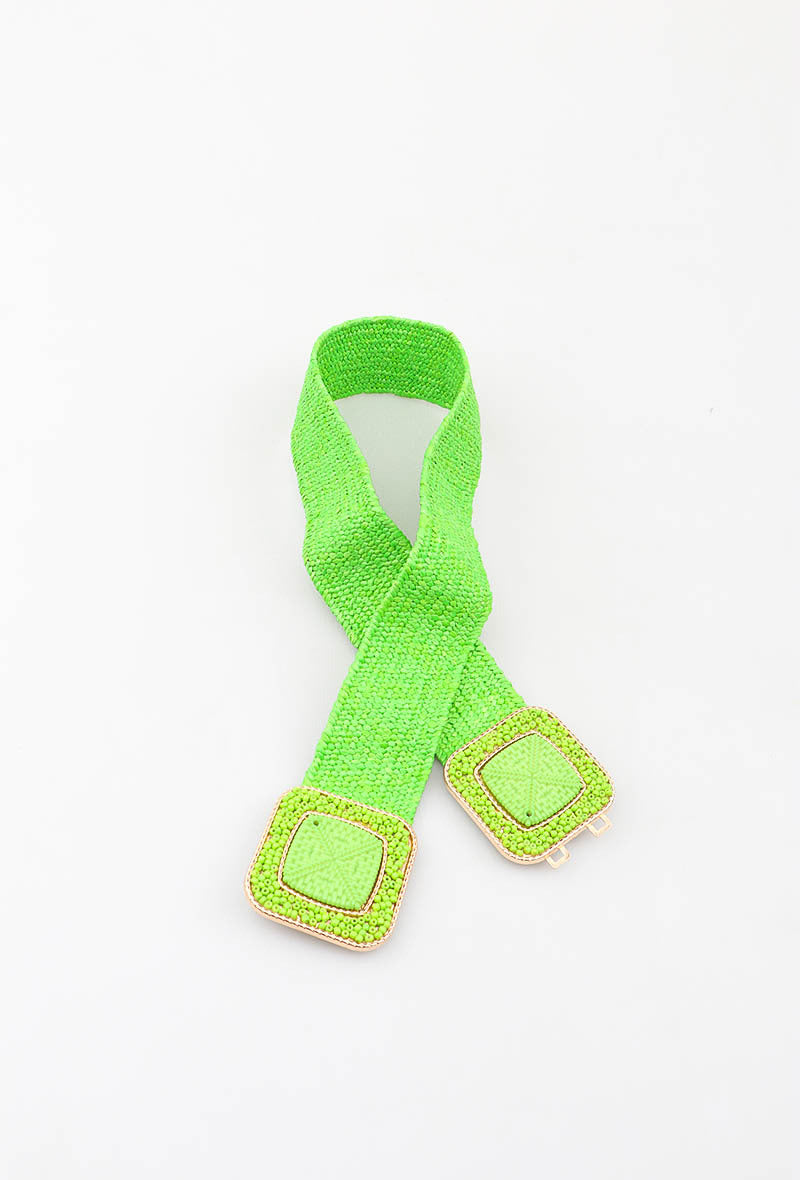 MAHBSC Herringbone Beaded Square Clasp Belt - Green