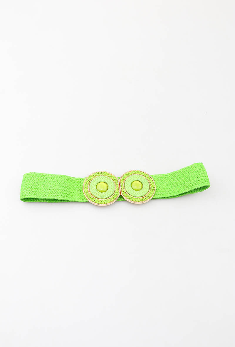MAHBRC Herringbone Beaded Round Clasp Belt - Green
