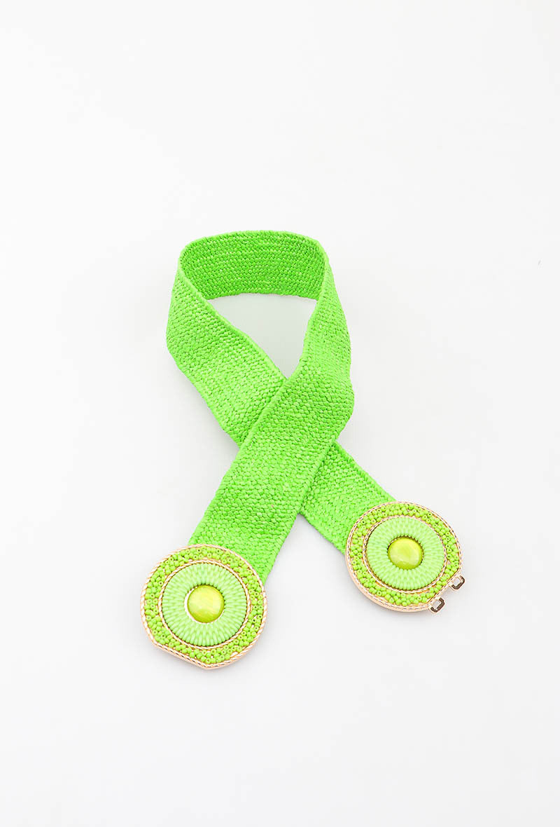 MAHBRC Herringbone Beaded Round Clasp Belt - Green