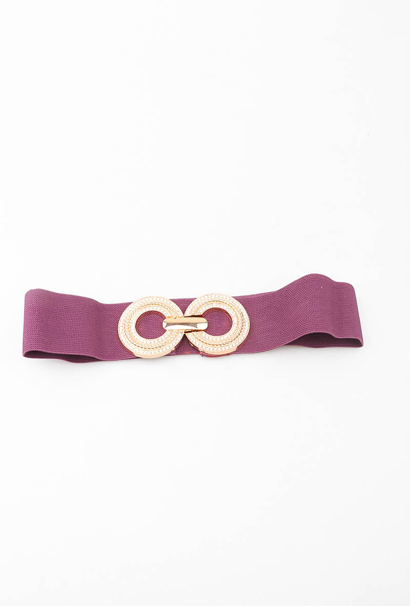 MATGDR Textured Gold Double-Ring Elastic Belt - Purple