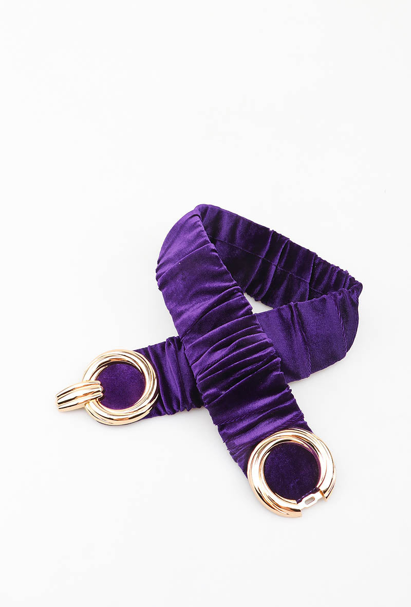 MARVDR Ruched Velvet Double-Ring Elastic Belt - Purple