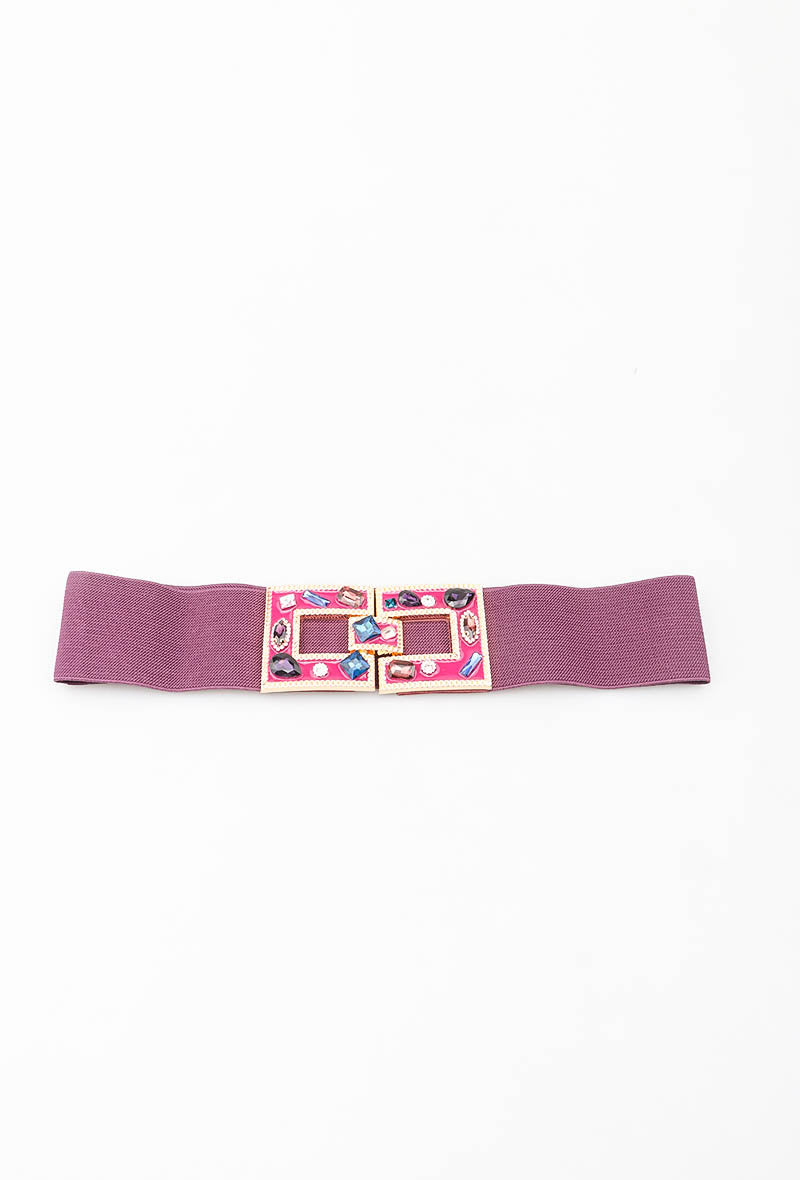MAJDB Jeweled Double Buckle Elastic Belt - Purple