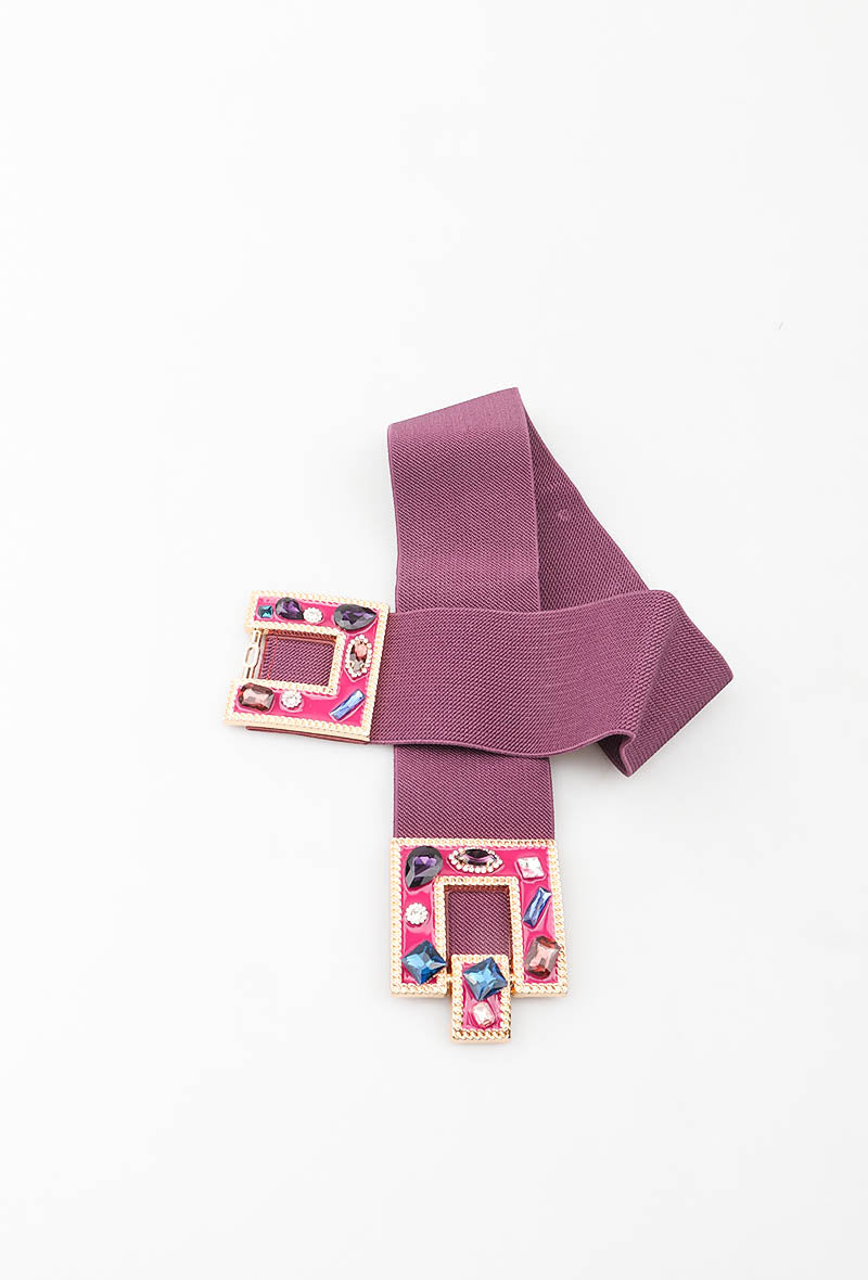 MAJDB Jeweled Double Buckle Elastic Belt - Purple