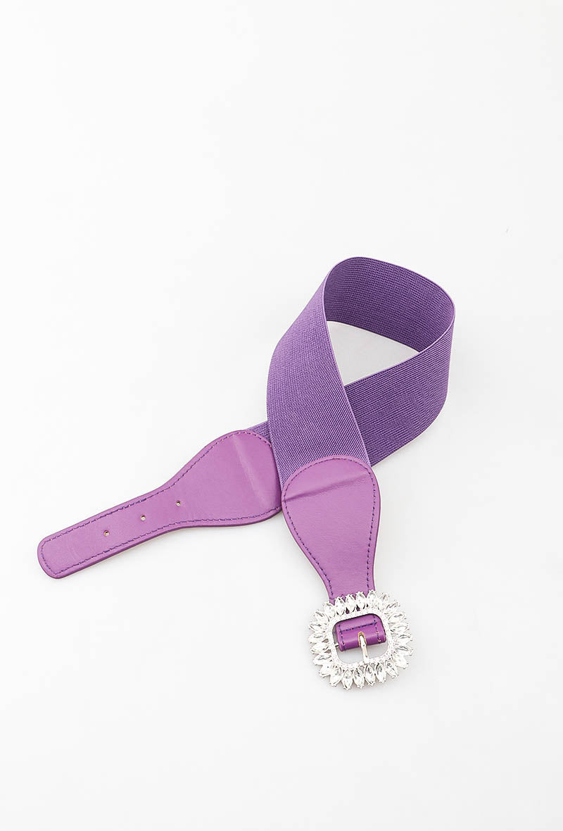 MACSB Crystal Square Buckle Elastic Belt - Purple
