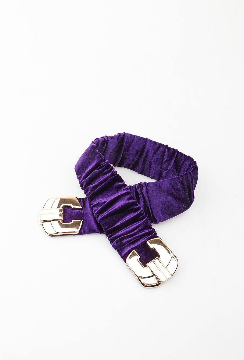 MAVRIC Velvet Ruched Interlocking Clasp Belt - Purple