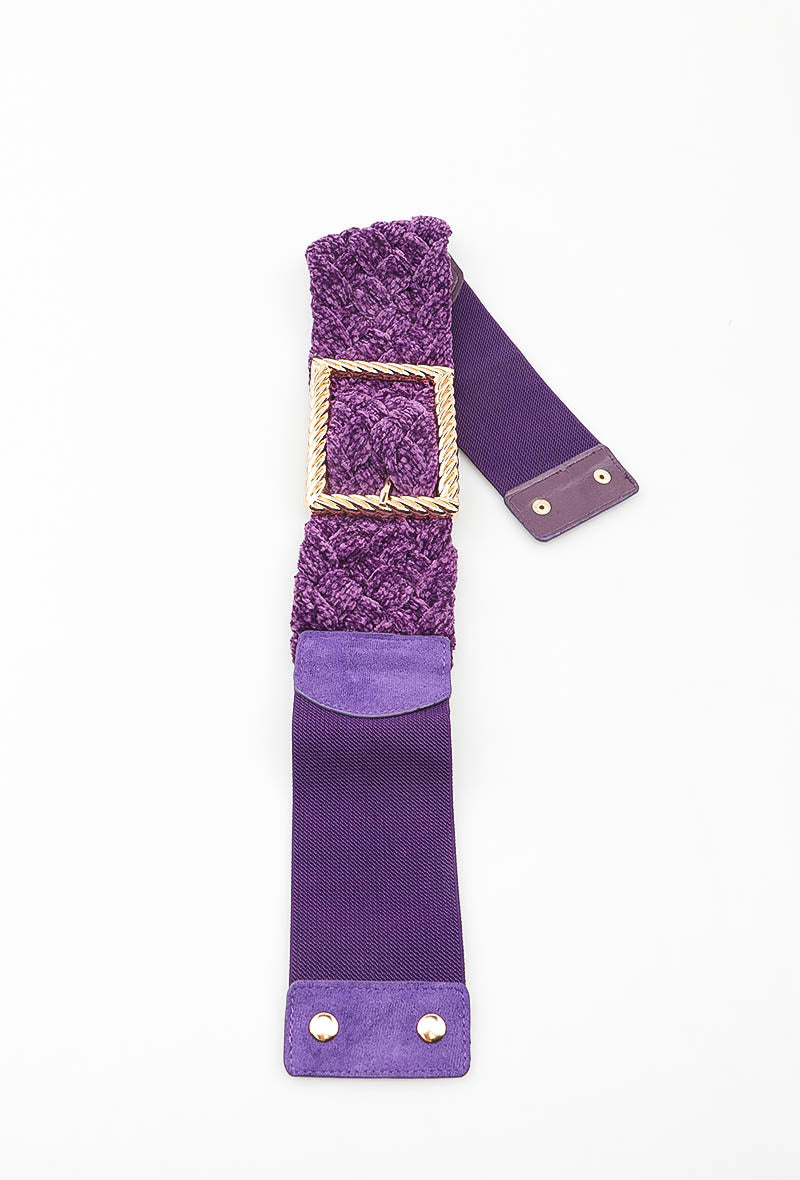 MABCGB Braided Chenille Gold Buckle Elastic Belt - Purple