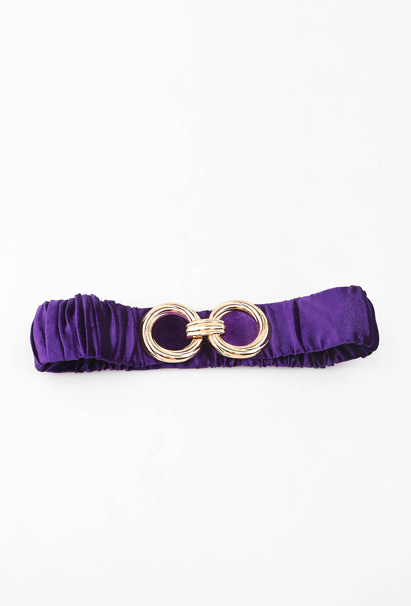 MAVDRGC Velvet Double-Ring Gold Clasp Elastic Belt - Purple