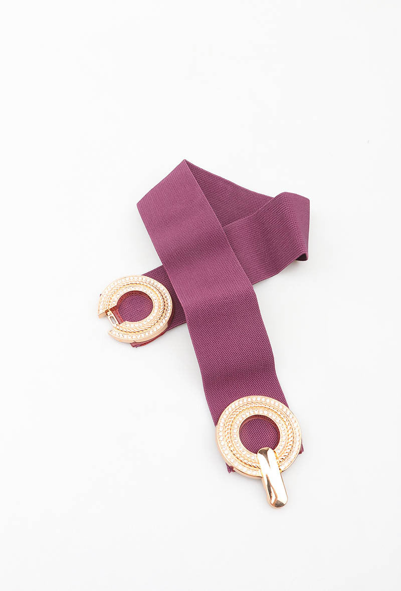 MARDRC Rhinestone Double-Ring Clasp Elastic Belt - Purple