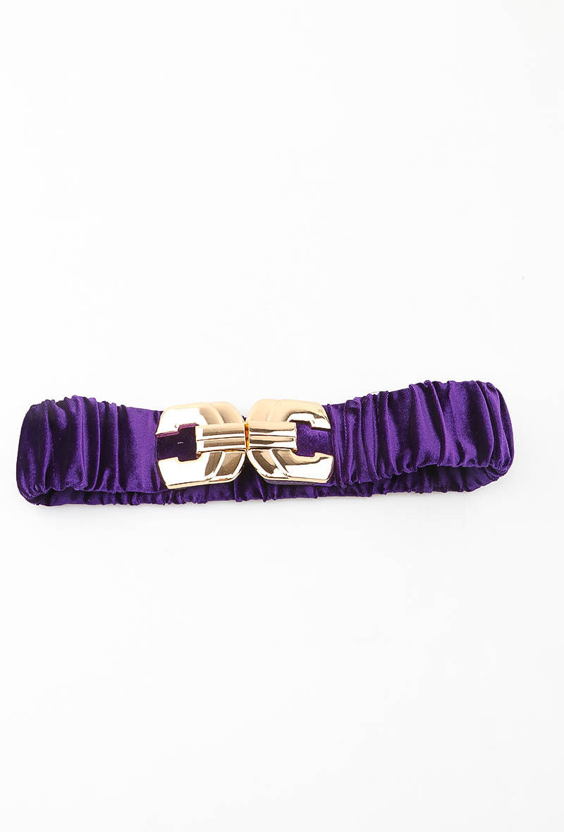MAVGGC Velvet Geometric Gold Clasp Elastic Belt - Purple