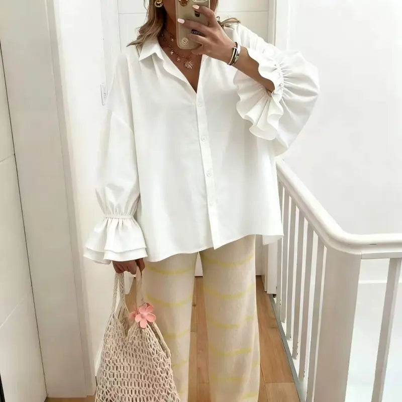 ESTCRS2 White Ruffle Sleeve Blouse