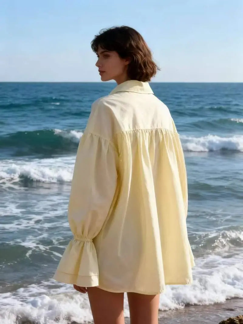 ESTCRS4 Light Yellow Ruffle Sleeve Blouse